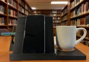Book Nook Book/Tablet Stand with Drawer, Coffee Coaster, & Fidget Pen
