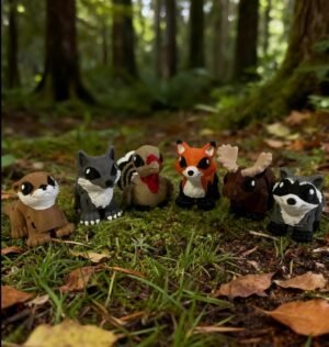 Miniature Woodland Animal Bundle | 6 Articulated 3D Printed Woodland Animals | Fox, Raccoon, Wolf, Moose, River Otter & Turkey | Forest Animal Collectible Set