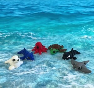 Miniature Ocean Animal Bundle – 6 Articulated 3D Printed Sea Creatures | Whale, Turtle, Octopus, Manta Ray, Dolphin & Seal | Ocean Sensory Desk Toys | Marine Animal Gift